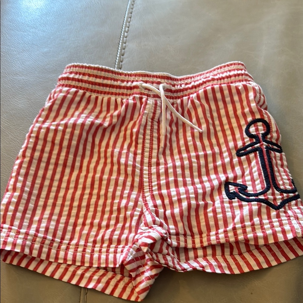 Janie and Jack Red and White Striped Shorts with Anchor Patch